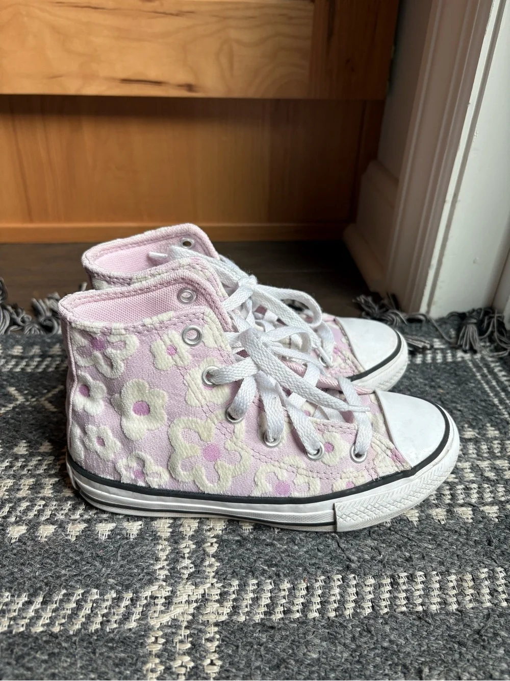 Kids Converse High-Top Floral Canvas Sneakers in Light Pink